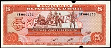 Haiti N.1157S, P.255s  5 Gourdes Sig Y  1989