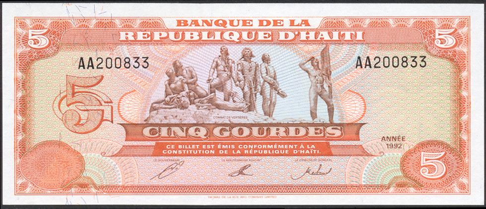 Haiti Paper Money, 1992-1998 Issues, 1 to 500 Gourdes