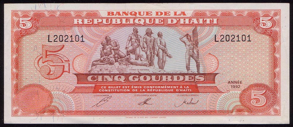 Haiti Paper Money, 1992-1998 Issues, 1 to 500 Gourdes