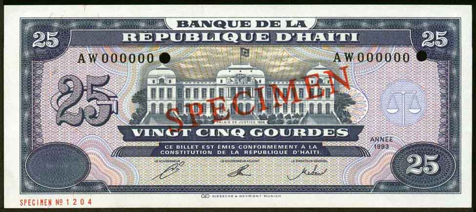 Haiti Paper Money, 1992-1998 Issues, 1 to 500 Gourdes