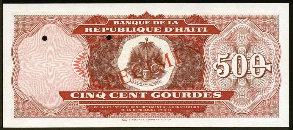 Haiti Paper Money, 1992-1998 Issues, 1 to 500 Gourdes